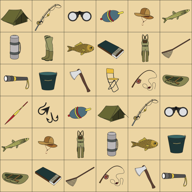 一套图标配件和捕鱼设备图片下载