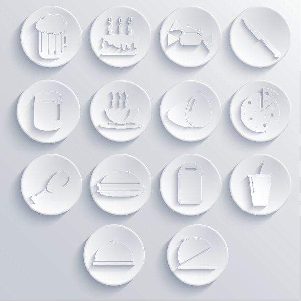 矢量食物图标设置在蓝色背景。Eps10图片下载