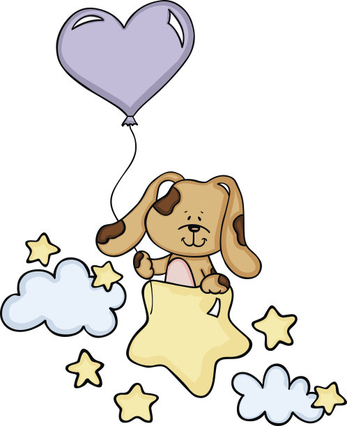 可爱的狗与气球上的星星和云图片下载