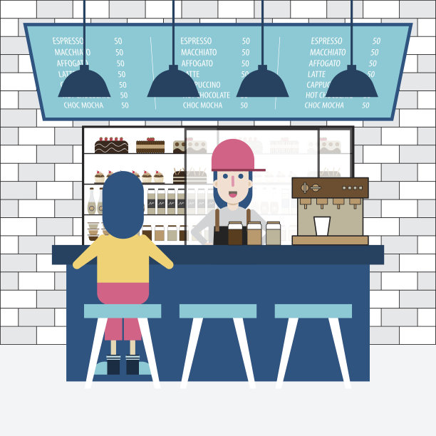 向量插图的室内设计的一个现代咖啡店。图片下载