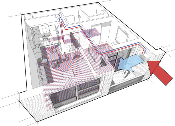 带有地暖和热泵的公寓示意图图片下载