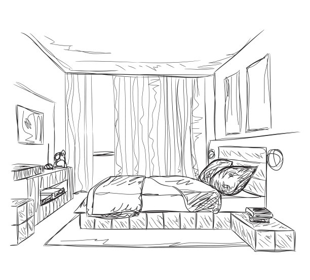 卧室现代室内草图图片下载