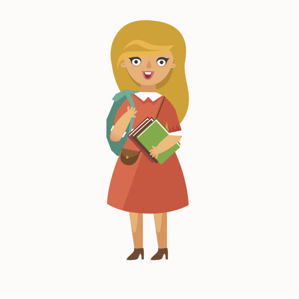 学生可爱的金发女孩与书和包图片下载