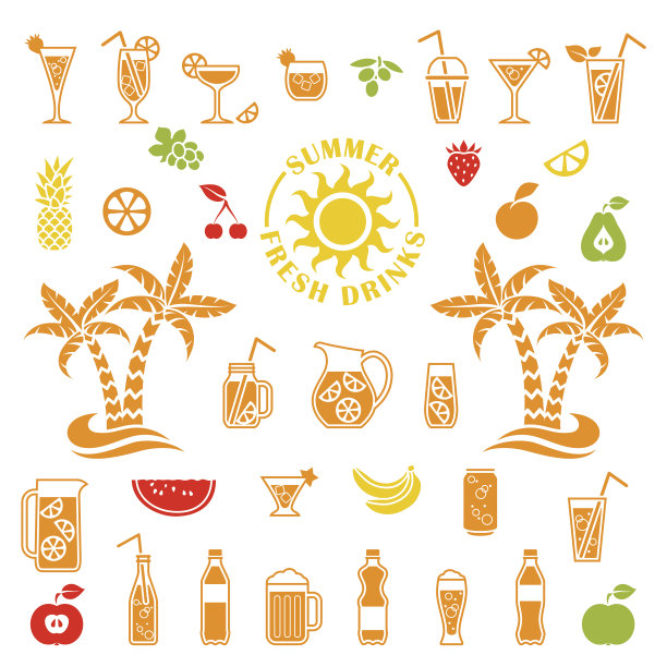夏季饮料的矢量图标图片下载