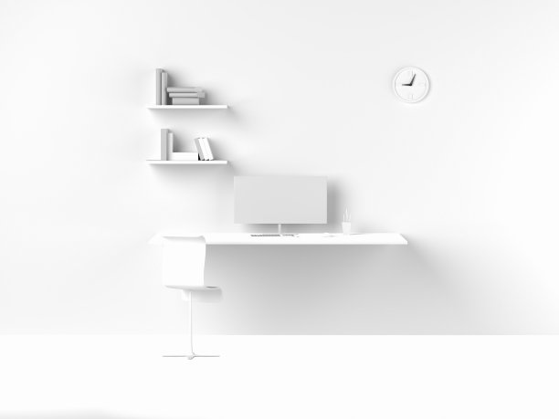 3D渲染现代白色室内工作空间家庭办公室。图片下载