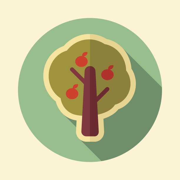 果树复古的平面图标与长影子图片下载