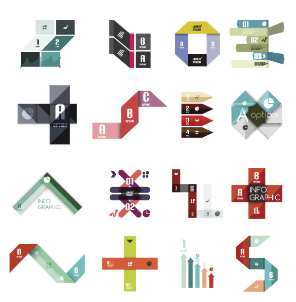 收集多彩的线和条纹信息图表设计，商业或网络横幅模板图片下载