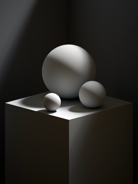 3d渲染，雕塑原始形状，简单的艺术块，锥，球，圆柱体，立方体，古典艺术，戏剧性的光影图片下载