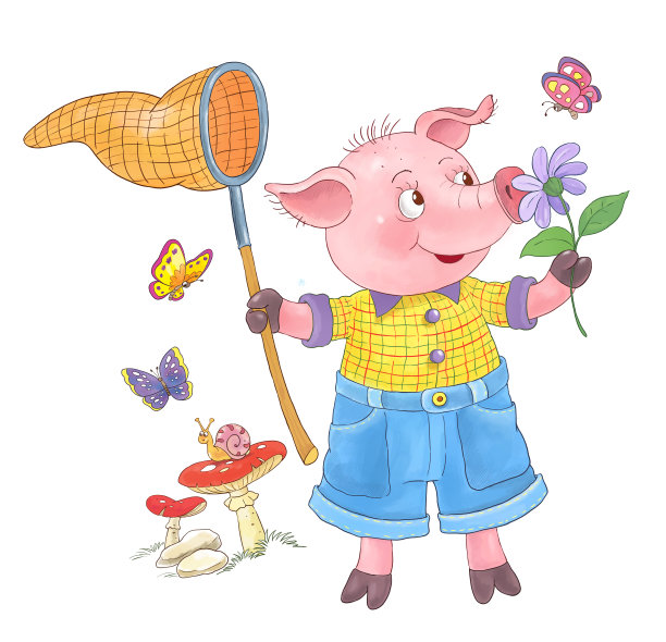 三只小猪。童话故事。着色页面。可爱和有趣的卡通人物图片下载