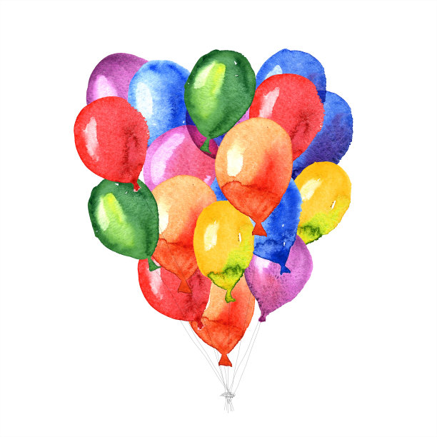 水彩手画多色气球孤立在白色的背景图片下载
