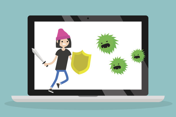 年轻的黑发女人对抗病毒/平面可编辑矢量插图，剪辑艺术素材图片