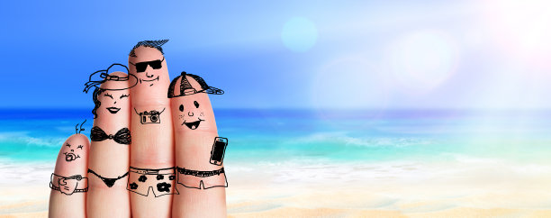 手指家庭在阳光海滩-暑假图片下载