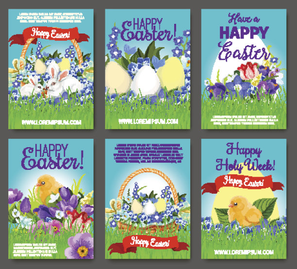 复活节彩蛋、兔子、小鸡贺卡模板图片下载