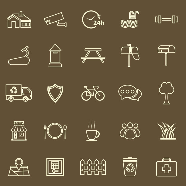 村庄线颜色图标在棕色的背景图片下载