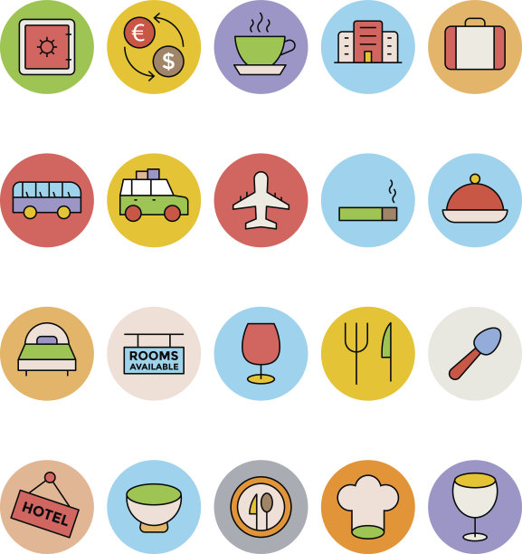 酒店和餐厅彩色矢量图标2图片下载