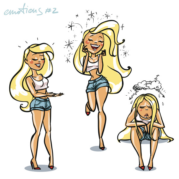 一套可爱的女性角色孤立在白色的情感图片下载