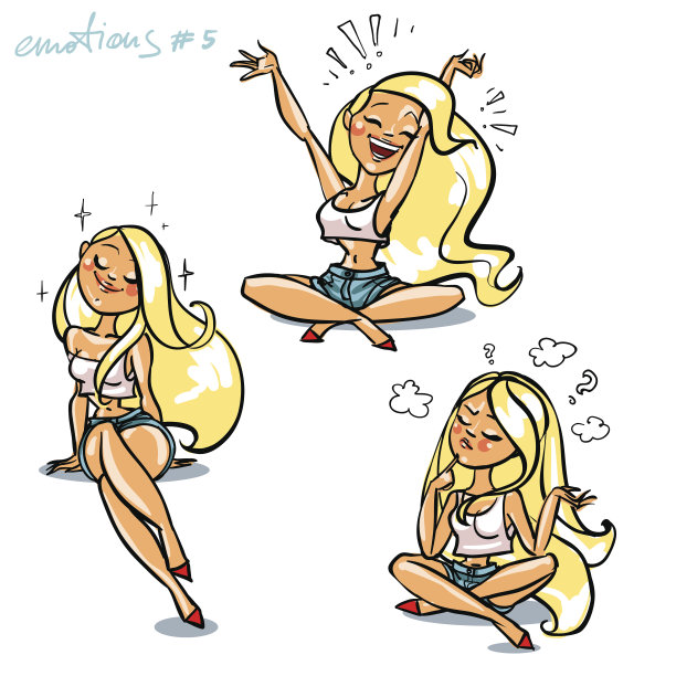 一套可爱的女性角色孤立在白色的情感图片下载