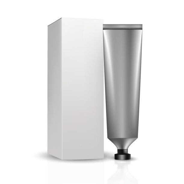 灰色化妆品管与黑色的盖子和盒子图片下载