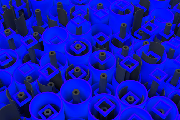 彩色管的图案，重复的方形元素，黑色六边形和表面图片下载