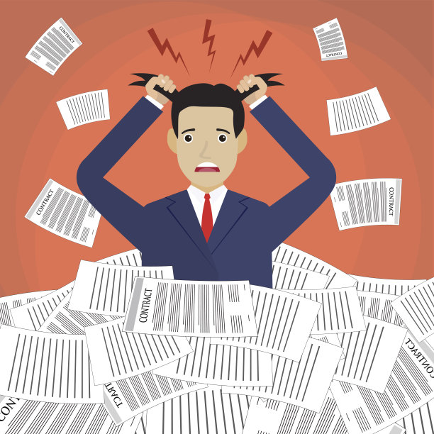紧张的卡通商人在一堆文件图片下载
