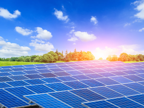 绿色草地上的太阳能电池板图片下载