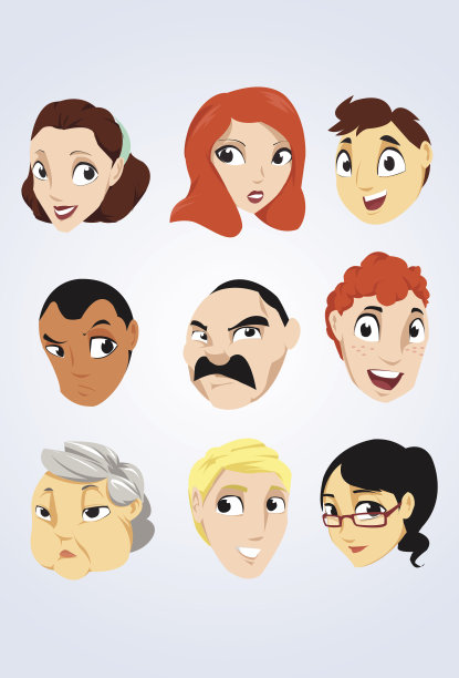 卡通头像。不同的面部表情。图片下载