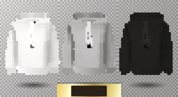 套头衫。现实的模型。长袖帽衫模板上透明的背景。白色，黑色和灰色版本图片下载