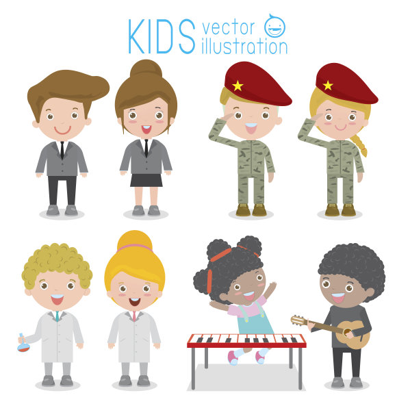 一套可爱的职业为孩子孤立的白色背景图片下载