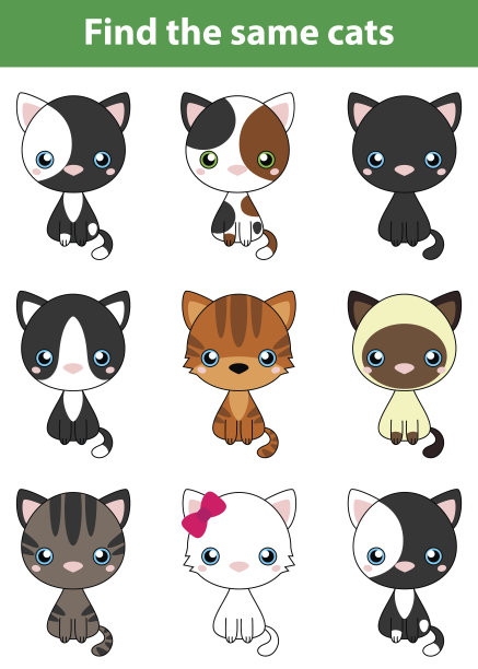 儿童游戏:找到相同的猫图片下载