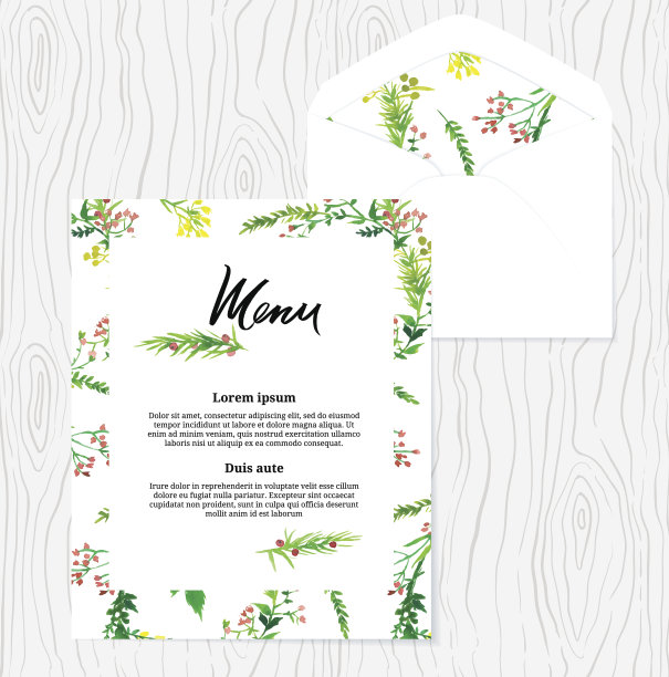 菜单和信封模板与花卉设计图片下载