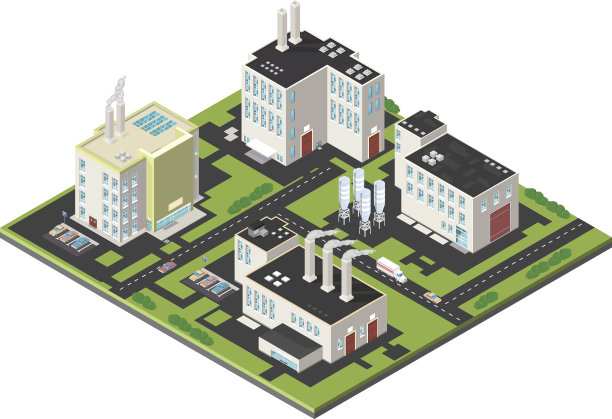 等距矢量商业园区图标。图片下载