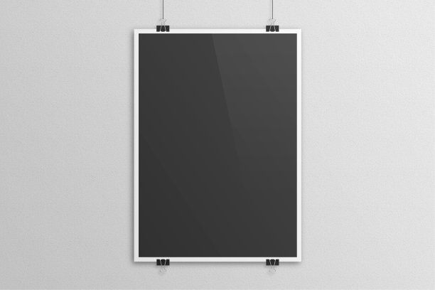 黑色3D插图海报回形针模型与白色框架图片下载