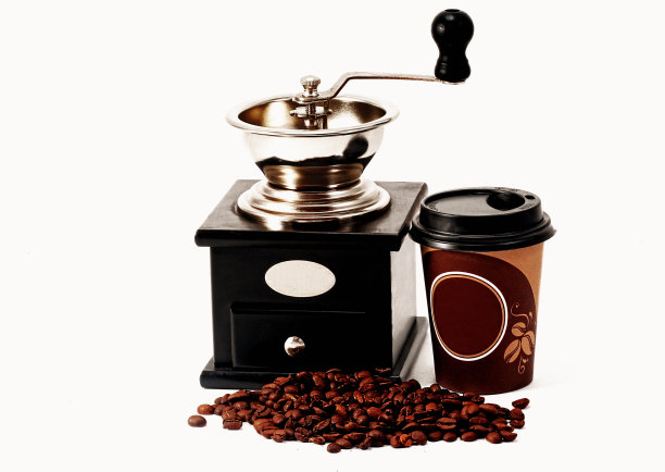 采购产品老式咖啡研磨机，咖啡豆和咖啡杯图片下载