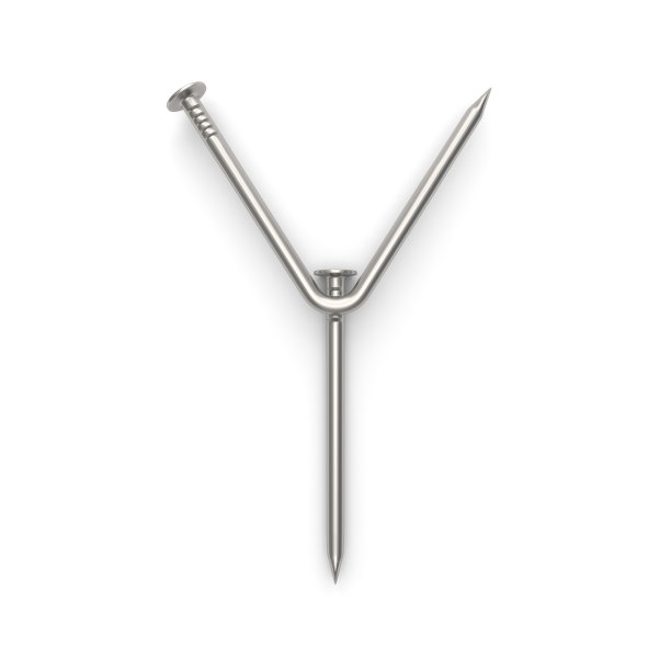 由钉子制成的字母，字母Y。图片下载