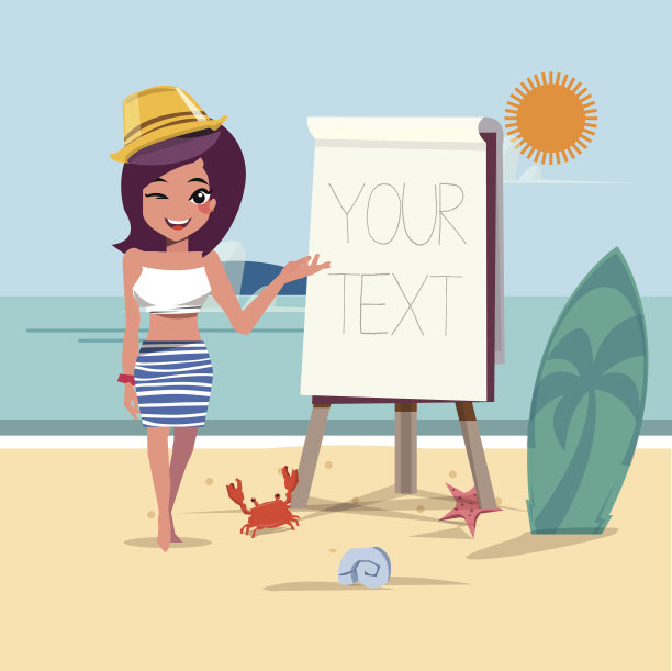 夏季海滩女孩呈现与纸-矢量插图图片下载