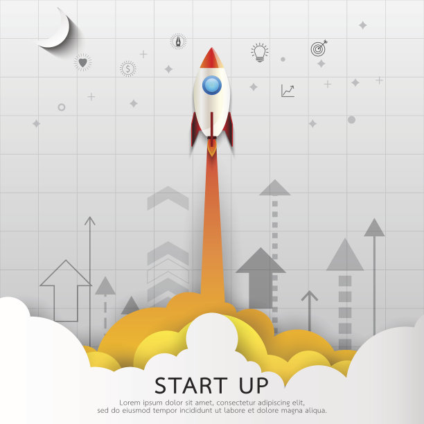 火箭从云启动的想法。素材图片