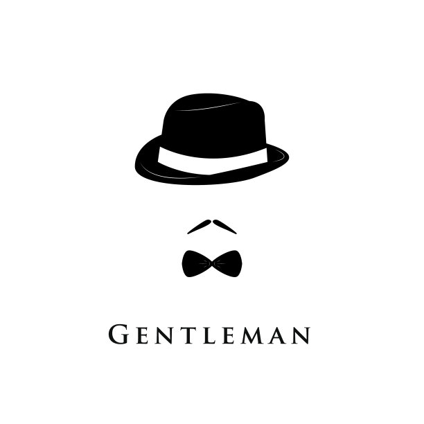 白色背景上的绅士。帽子，小胡子和领结。图片下载