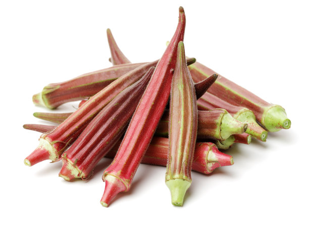 红色，在白色背景上孤立的秋葵素材图片