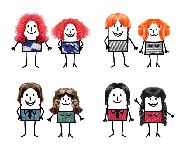 四对不同的卡通情侣搭配配饰图片下载