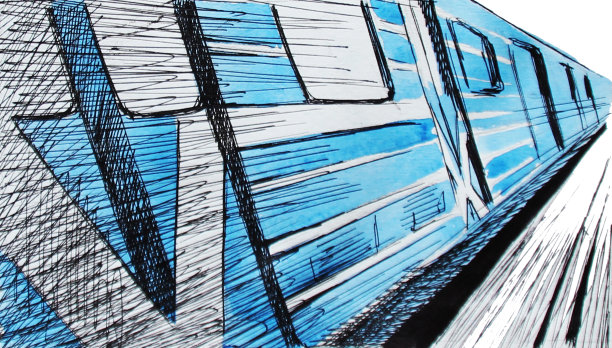 高速列车，手绘水彩插图图片下载
