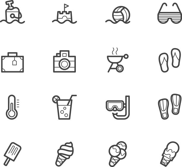 假期夏季假期元素图标set1在白色的背景图片下载