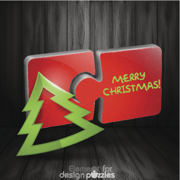 带纸质圣诞树的现代拼图模板图片下载