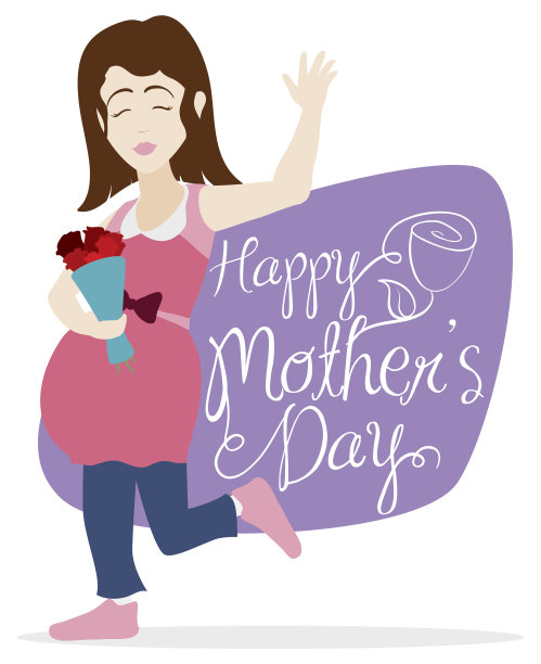 微笑的孕妇拿着花束庆祝母亲节图片下载