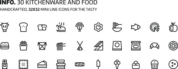 厨具，食品迷你线，插图，图标图片下载