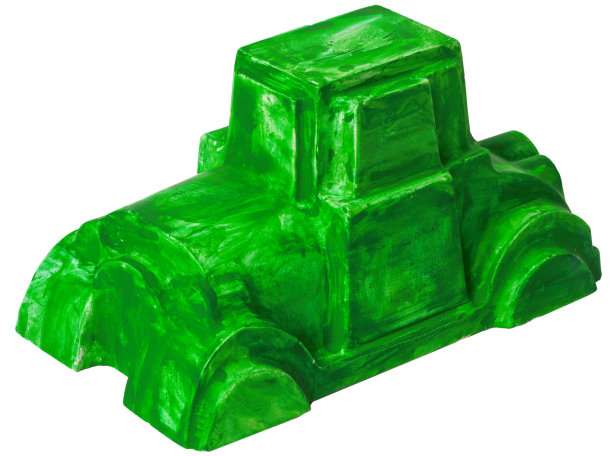 绿色汽车的陶瓷石膏人像图片下载