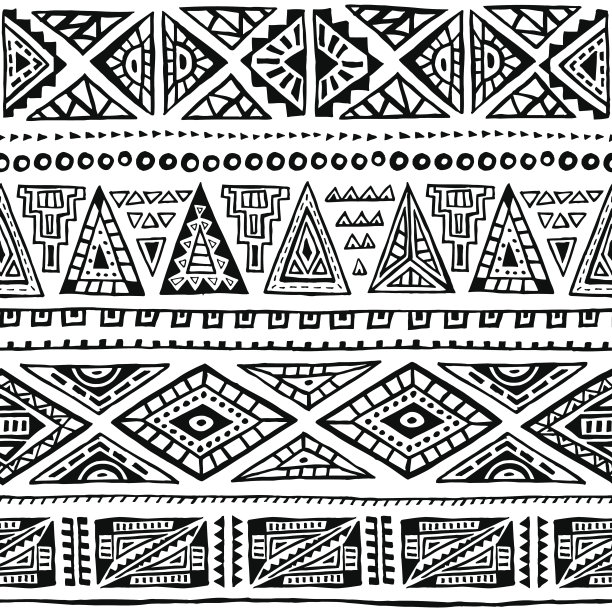 无缝的民族图案。黑白插图。素材图片