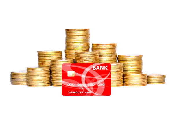 许多金币在栏和信用卡图片下载