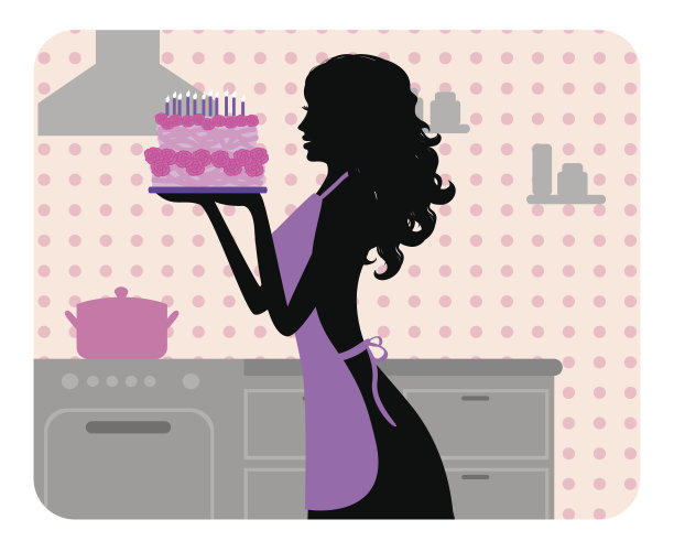 剪影美丽的女孩做饭图片下载