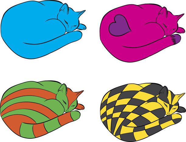 睡觉的猫卡通抽象向量图片下载