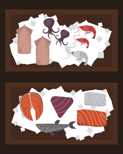 海鲜平美味烹饪美味可用于布局广告和鲜虾贝类网站设计美食餐厅餐点矢量插画图片下载
